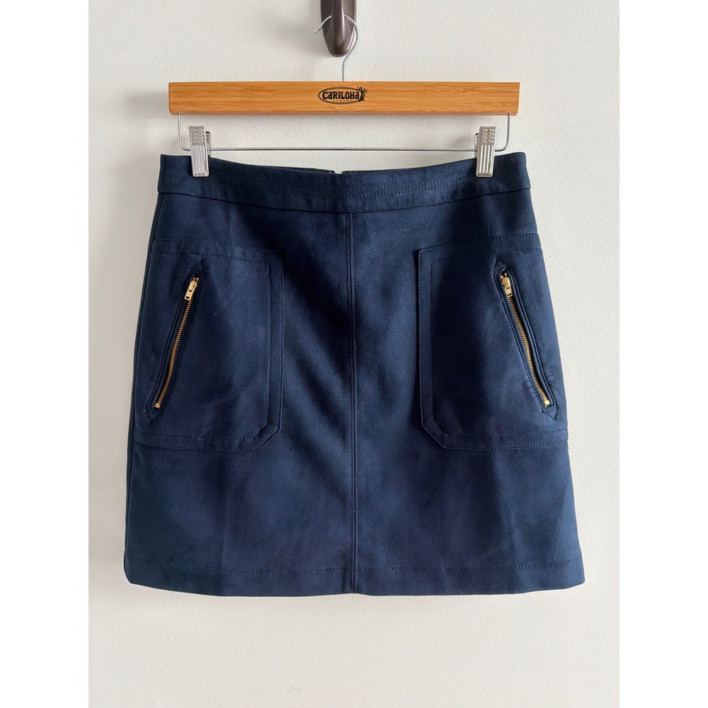 Loft Outlet Navy Blue Faux Suede Mini Skirt Zipper Pockets Size 6